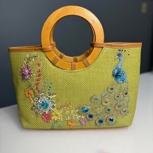 Cappelli Straworld Embroidered Peacock Handbag‎